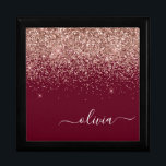 Burgundy Rose Gold Blush Pink Glitter Monogram Gift Box<br><div class="desc">Burgundy and Rose Gold Blush Pink Sparkle Glitter script Monogram Name Jewellery Keepsake Box. This makes the perfect graduation,  birthday,  wedding,  bridal shower,  anniversary,  baby shower or bachelorette party gift for someone that loves glam luxury and chic styles.</div>