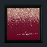 Burgundy Rose Gold Blush Pink Glitter Monogram Gift Box<br><div class="desc">Burgundy and Rose Gold Blush Pink Sparkle Glitter script Monogram Name Jewellery Keepsake Box. This makes the perfect graduation,  birthday,  wedding,  bridal shower,  anniversary,  baby shower or bachelorette party gift for someone that loves glam luxury and chic styles.</div>