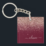 Burgundy Rose Gold Blush Pink Glitter Monogram Key Ring<br><div class="desc">Burgundy and Rose Gold Blush Pink Faux Foil Sparkle Glitter Script Monogram Name Keychain. This makes the perfect sweet 16 birthday,  wedding,  bridal shower,  anniversary,  baby shower or bachelorette party gift for someone that loves glam luxury and chic styles.</div>