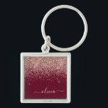 Burgundy Rose Gold Blush Pink Glitter Monogram Key Ring<br><div class="desc">Rose Gold - Blush Pink and Burgundy Sparkle Glitter Script Monogram Name Keychains (Key Chain). This makes the perfect sweet 16 birthday,  wedding,  bridal shower,  anniversary,  baby shower or bachelorette party gift for someone that loves glam luxury and chic styles.</div>