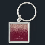 Burgundy Rose Gold Blush Pink Glitter Monogram Key Ring<br><div class="desc">Rose Gold - Blush Pink and Burgundy Sparkle Glitter Script Monogram Name Keychains (Key Chain). This makes the perfect sweet 16 birthday,  wedding,  bridal shower,  anniversary,  baby shower or bachelorette party gift for someone that loves glam luxury and chic styles.</div>