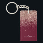 Burgundy Rose Gold Blush Pink Glitter Monogram Key Ring<br><div class="desc">Rose Gold - Blush Pink and Burgundy Sparkle Glitter Script Monogram Name Keychain. This makes the perfect sweet 16 birthday,  wedding,  bridal shower,  anniversary,  baby shower or bachelorette party gift for someone that loves glam luxury and chic styles.</div>