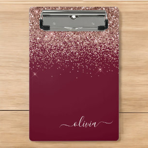 Burgundy Rose Gold Blush Pink Glitter Monogram Mini Clipboard