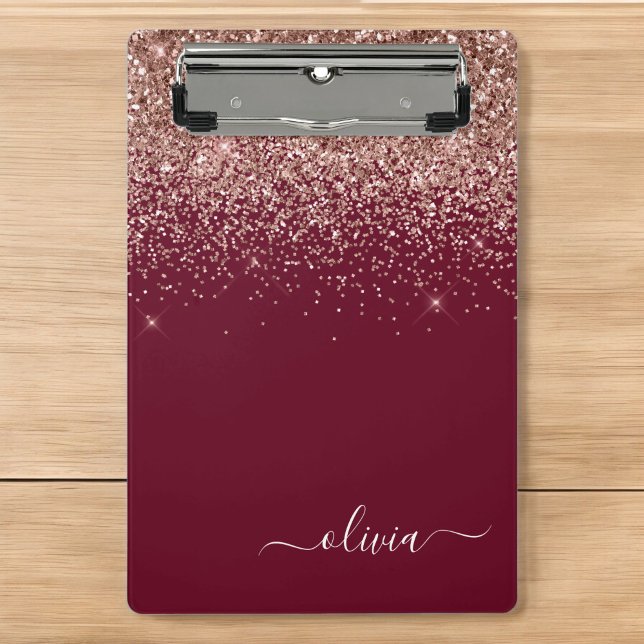 Burgundy Rose Gold Blush Pink Glitter Monogram Mini Clipboard (Creator Uploaded)