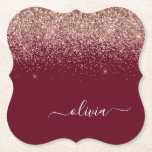 Burgundy Rose Gold Blush Pink Glitter Monogram Paper Coaster<br><div class="desc">Burgundy and Rose Gold - Blush Pink Sparkle Glitter Script Monogram Name Paper Coasters. This makes the perfect graduation,  birthday,  wedding,  bridal shower,  anniversary,  baby shower or bachelorette party gift for someone that loves glam luxury and chic styles.</div>