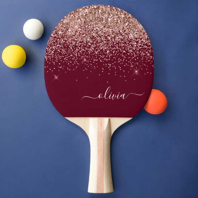 Burgundy Rose Gold Blush Pink Glitter Monogram Ping Pong Paddle (Creator Uploaded)