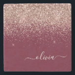 Burgundy Rose Gold Blush Pink Glitter Monogram Stone Coaster<br><div class="desc">Burgundy and Rose Gold - Blush Pink Sparkle Glitter Script Monogram Name Stone Tile. This makes the perfect graduation,  sweet 16 birthday,  wedding,  bridal shower,  anniversary,  baby shower or bachelorette party gift for someone that loves glam luxury and chic styles.</div>