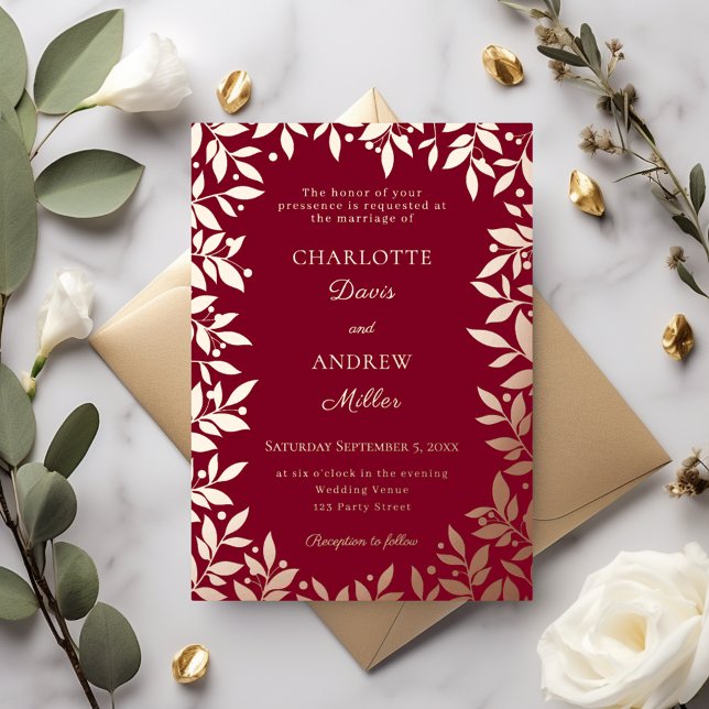 Burgundy rose gold botanical leaves luxury wedding (Creator Uploaded)