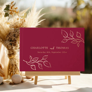 Burgundy rose gold botanical luxury wedding  guest book