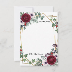Burgundy Rose Gold Botanical Wedding Thank You Car Card