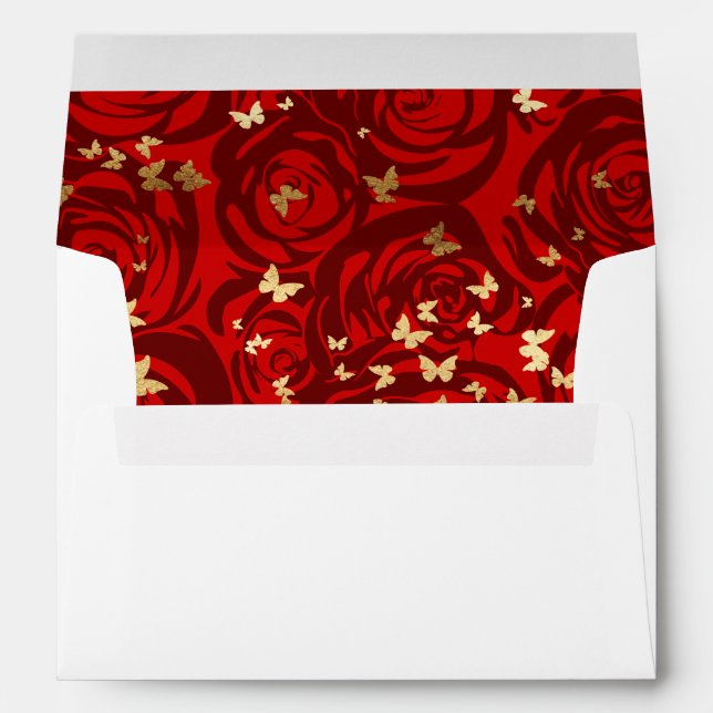 Burgundy Rose Gold Crown Butterfly Return Address Envelope (Back (Bottom))