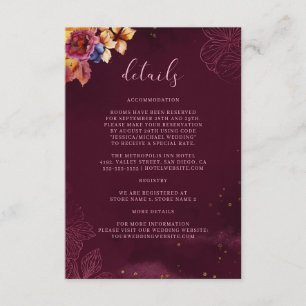 Burgundy Rose Gold Fall Bouquet Wedding Details Enclosure Card