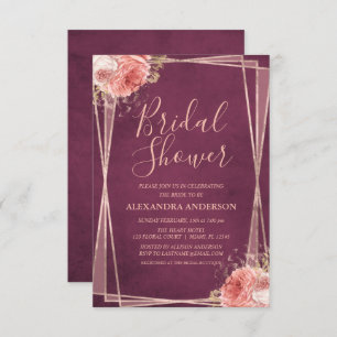Burgundy Rose Gold Floral Bridal Shower Invitation