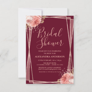 Burgundy Rose Gold Floral Elegant Bridal Shower Invitation