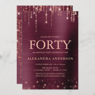 Burgundy Rose Gold Forty 40th Birthday Party Invitation
