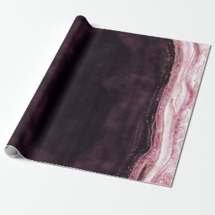 Burgundy & Rose Gold Geode Agate Marble Wedding Wrapping Paper