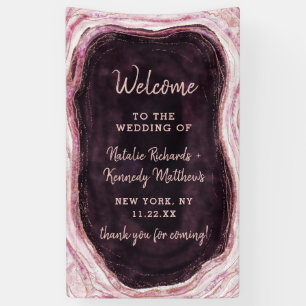 Burgundy & Rose Gold Geode Agate Wedding Welcome Banner