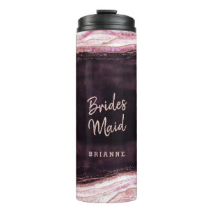 Burgundy & Rose Gold Geode Personalised Bridesmaid Thermal Tumbler