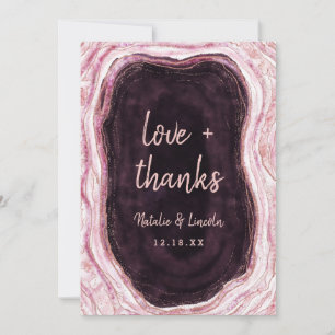Burgundy & Rose Gold Geode Wedding Love and Thanks Thank You Card