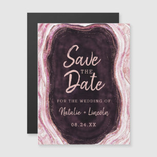 Burgundy & Rose Gold Geode Wedding Save the Date Magnetic Invitation