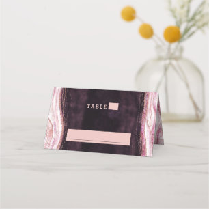 Burgundy & Rose Gold Geode Wedding Table Number Place Card