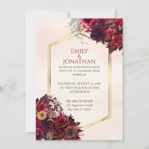 Burgundy Rose Gold Geometric Fall Wedding Invitation