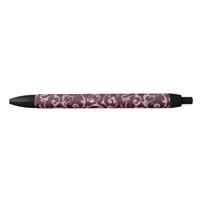 Burgundy & Rose Gold Pink Damask Elegant Glam Blue Ink Pen (Front)