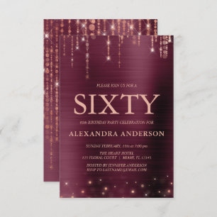 Burgundy Rose Gold Sixty 60th Birthday Party Invitation