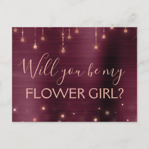 Burgundy Rose Gold  Sparkle Flower Girl Invitation Postcard