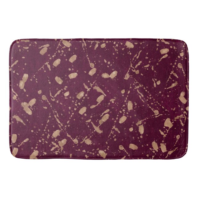 Burgundy & Rose Gold Splatter Modern Abstract Art Bath Mat (Front)