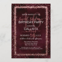 Burgundy Rose Gold Sprinkled Confetti Sweet 16