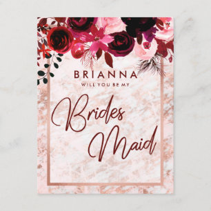 Burgundy & Rose Gold Will You Be My Bridesmaid Invitation
