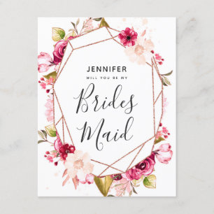 Burgundy Rose Gold Will You Be My Bridesmaid Invitation