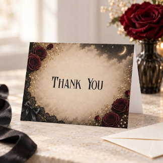 Burgundy Rose Gothic Wedding Thank You Card