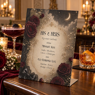 Burgundy Rose His & Hers Signature Cocktails Pedestal Sign