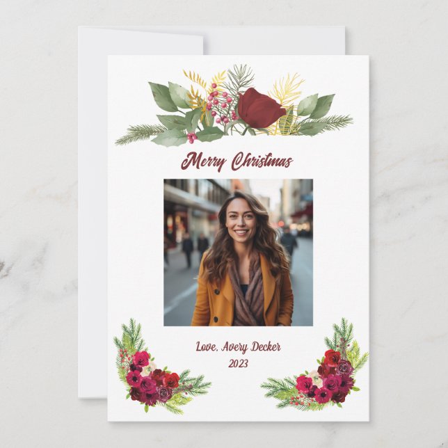 Burgundy Rose Holiday Card (Front)