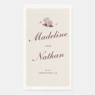 Burgundy Rose Monogram Guest Towel Napkins