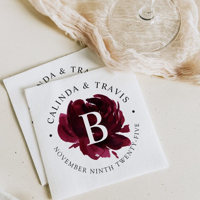 Burgundy Rose Monogram Napkin (Creator Uploaded)
