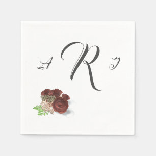Burgundy Rose Monogrammed Bridal Paper Napkin