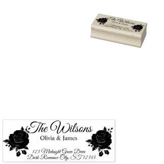 Burgundy Rose Moody Dark Romance Wedding Return Rubber Stamp