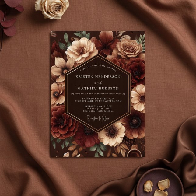 Burgundy Rose Moody Romance Wedding Invitation (Creator Uploaded)