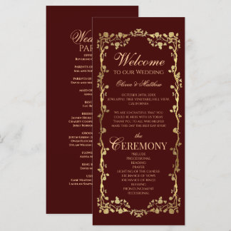 Burgundy Rose Ornate Elegant Programs Wedding Menu