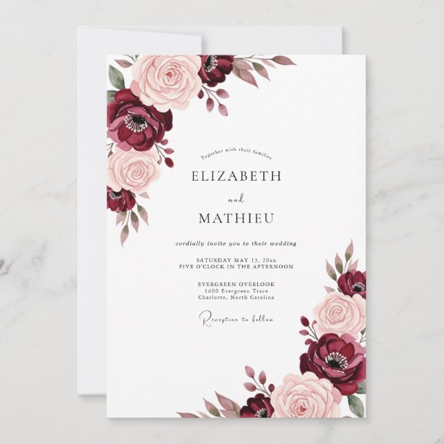 Burgundy Rose Painterly Romance Wedding Invitation (Front)