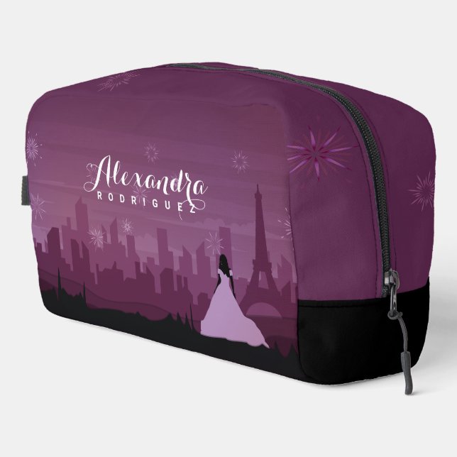 Burgundy Rose Paris Fireworks Quinceañera Dopp Kit (Right Corner)
