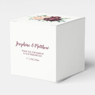 Burgundy Rose Peach Peony Floral Wedding Favour Box