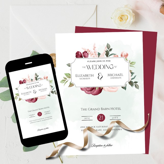 Burgundy Rose Pink Print or Download Wedding Invitation (Creator Uploaded)