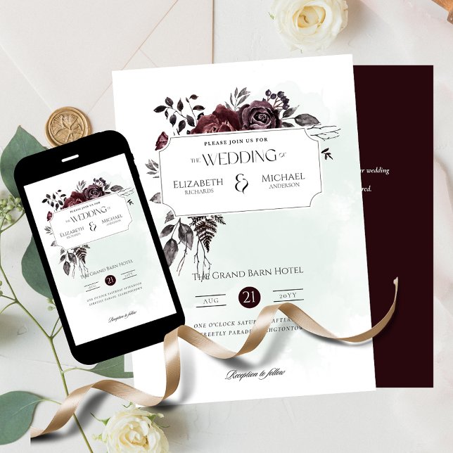 Burgundy Rose Print or Digital Wedding Invitation (Creator Uploaded)