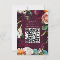 Burgundy Rose Ranunculus Wedding QR Code RSVP