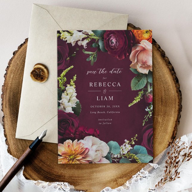 Burgundy Rose Ranunculus Wedding Save The Date (Creator Uploaded)