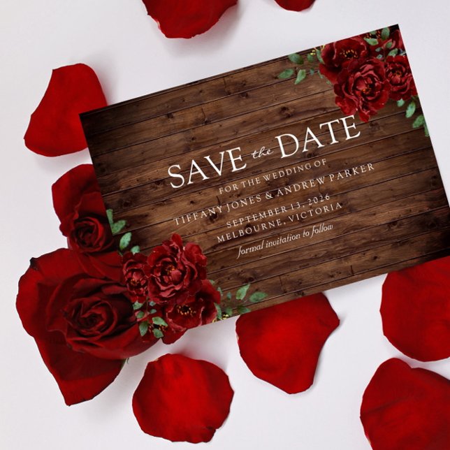 Burgundy Rose Romantic Rustic Save the date Magnetic Invitation (Creator Uploaded)